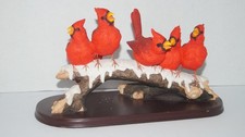 Vintage Lot of 5 Porcelain Red Cardinal Figurines on Branch by MONTEFIORI - NICE picture