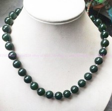 Fashion Charm 6/8/10/12mm Dark Green Jade Gemstones Round Beads Necklace 18