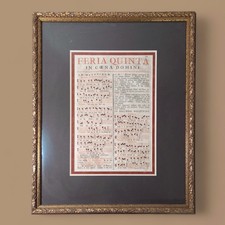 Antique 1793 Venice Gregorian Chant Music Leaf Feria Quinta Framed Gallery Art picture
