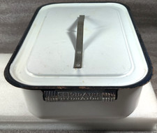Vintage Frigidaire Hydrator Box With Lid White Black Enamel Tray Bin Crisper Pan picture