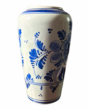 Delft Holland Hand Painted Blue & White Floral Ceramic Vase Signed 240A picture