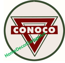 Conoco Gasoline, Round Metal Sign, Aged or New Style, Vintage Garage Art HDGA picture