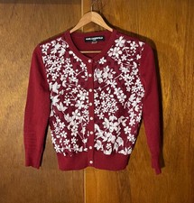 Karl Lagerfeld Red & White Floral Cardigan Sweater Sz XS picture