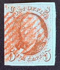 ZVA US Stamp #1 Orange Grid Cancel, Reasonably Centered with Small Hinge Remnant picture