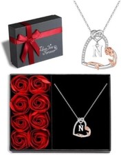 Iefil 925 Sterling Silver Rose Heart Initial Letter 