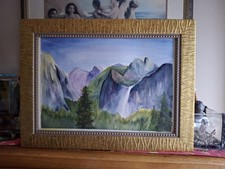 Vintage Beautiful California Yosemite Valley Watercolor Framed  20 X 15 Painting picture