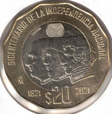 2021 MEXICO 20 Pesos Brilliant Uncirculated Independence Bimetallic Coin picture
