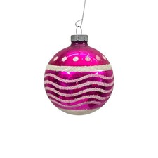 Vtg SHINY BRITE Glass Christmas Ornament Fuchsia Pink Wavy Mica 10Cent Cap 2.75