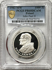 1983 Silver Poland 1000 Zlotys Pope John II Coin PCGS Proof 68 DCAM Low Mintage picture