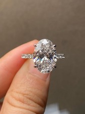 4.65 Ctw Oval Cut VVS Real Moissanite Beautiful Ring 14K White Gold Plated. picture