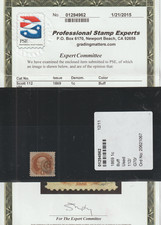 USA 1869 PSE Graded Scott 112 Grilled Stamp Cv $160    b19th picture
