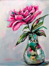 ACEO Original, Peony Flowers Floral Botanical Painting LINDSAY KING SMITH 9X12 picture