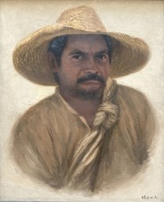 Noel Espinoza (Mexican 1931-2014) Original Oil Painting Portrait Carved Frame picture