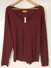NWT Madewell T Shirt Womens Large Long Sleeve Red Cotton V Neck Pullover Top picture