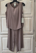 NWT Joie Brown Mauve 2-Piece Pleated Flowy Wide Leg Pant Set Jumpsuit Size Small picture