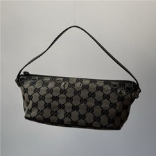 Gucci GG Canvas Zip-Top Small Shoulder Bag Pochette Beige Black picture
