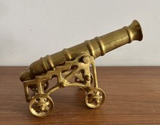 Vintage Solid Brass Cannon Signal Cannon Tilts Movable Wheels 20.5cm 1.1kg picture