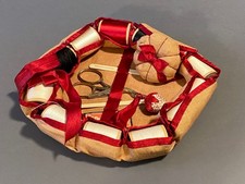 Antique c1900 Sewing Kit Spool Holder Pin Cushion Emery Linen Red Trim Primitive picture