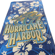 Vtg Six Flags Hurricane Harbor Beach Towel Blue Hibiscus Floral Palm Tree Logo picture