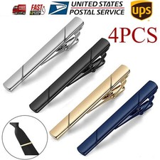 4PCS Mens Stainless Steel Tie Clip Necktie Bar Clasp Clamp Pin Gold Black Silver picture