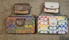 NWT Coach C4697 Poppy Crossbody With Card Case In Rainbow Signature Canvas $318 picture