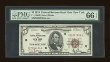DBR 1929 $5 FRBN New York Gem Fr. 1850-B PMG 66 EPQ Serial B02067484A picture