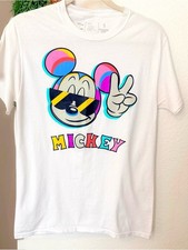 Disney Neff Mickey Mouse Peace Sign T-Shirt Small White Shades Colorful Cartoon picture