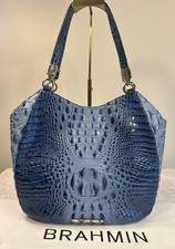 Brahmin Marianna Large Crescent Shoulder Bag Blue Ombre Melbourne Croc picture