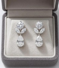13.60 Ct Treated Certified Gorgeous White Diamond Dangler Earrings, 925 Silver picture