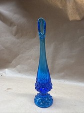 Fenton Vintage Blue Hobnail Glass Bud Swung Vase 10 Inches picture