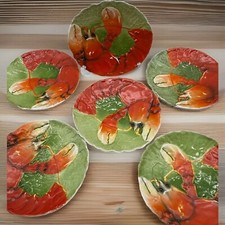 Antique Majolica Lobster plates, 6 Ernst Wahliss, Seafood plates, Rare full set picture
