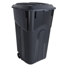 Large 32 Gallon Heavy Duty Rolling Trash Can with Attached Lid, Black Outdoor picture