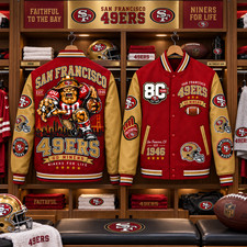 San Francisco 49ers 80th anniversary EST 1946 Go Niners Memorial Baseball Jacket picture