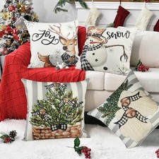 Christmas Stripes Pillow Covers 18X18 Set of 4 Snowman Reindeer Gloves Throw Pil picture