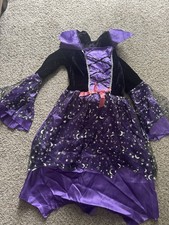 Light Up Witch Costume Complete Outfit Set Large Purple Black Silver Dress Hat picture
