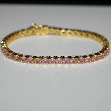 4.00 Ct Round Cut Natural Pink Sapphire Tennis Bracelet 14K Solid Yellow Gold picture