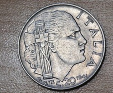 1941 Italy 20 Centesimi Stainless Steel Reeded Edge WWII Coin picture