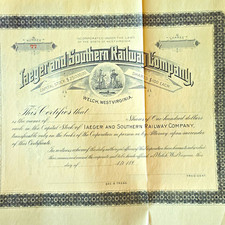 Iaeger and Southern RR- Welch WVA- stock cert- blank- Ultra Rare From 1890s picture