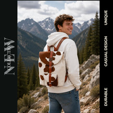 Genuine Cowhide Hair-On Leather Backpack Western Rucksack Drawstring Daypack picture