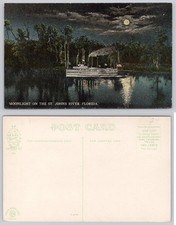 Vintage 1943 Moonlight on St. Johns River Florida Steamboat Postcard picture