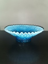 Fenton Blue Opalescent Reverse Drape Ruffle Bowl 8.5
