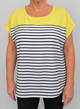 Cute Chicos Bright Yellow Green/Navy & White Stripe Relaxed Fit Tunic Tee XL  picture