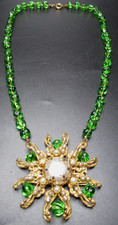 MIRIAM HASKELL Green Glass Baroque Style Pearl Starburst Vintage Necklace picture