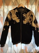 karakuri tamashii Dragon Embroidered Sukajan Souvenir Velvet Jacket Mens M Black picture