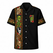 Monster Safari Halloween Vintage Spooky Hawaiian Shirt Aloha Button Up Hawaiian picture