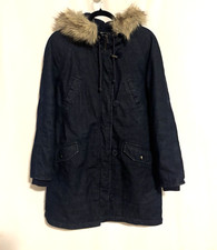 Madewell Denim Parka Coat XS Womens Jacket Blue Faux fur Hoodie Insulated picture