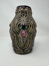 Antique Amphora Czechoslovakia Gres Bijou Jeweled Art Nouveau Face Vase 9.5