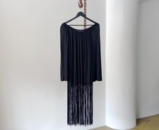 Vintage 70s Miss Dior Black Rayon Fringe Dress - Made in France picture