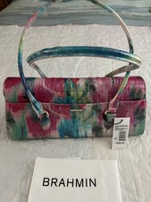 NWT Brahmin Dayan Impression Melbourne Satchel Leather pink blue green picture