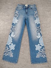 Driftwood Charlee Embroidered Wide Leg Jeans Cotton Stretch Denim Womens 26 picture